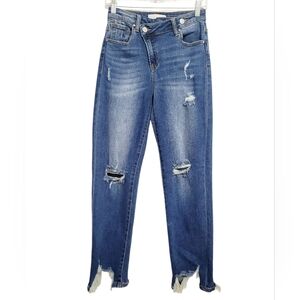 RISEN Jeans Woman's Size 26 Distressed Raw Hem Skinny Ankle Stretch Denim